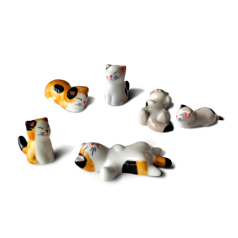 TRUEGOOD Cute Cat Chopsticks Rest Dinner Spoon Stand Knife Fork Holder, Valentine's Day Present (6Pcs Mixcolor) - Image 1